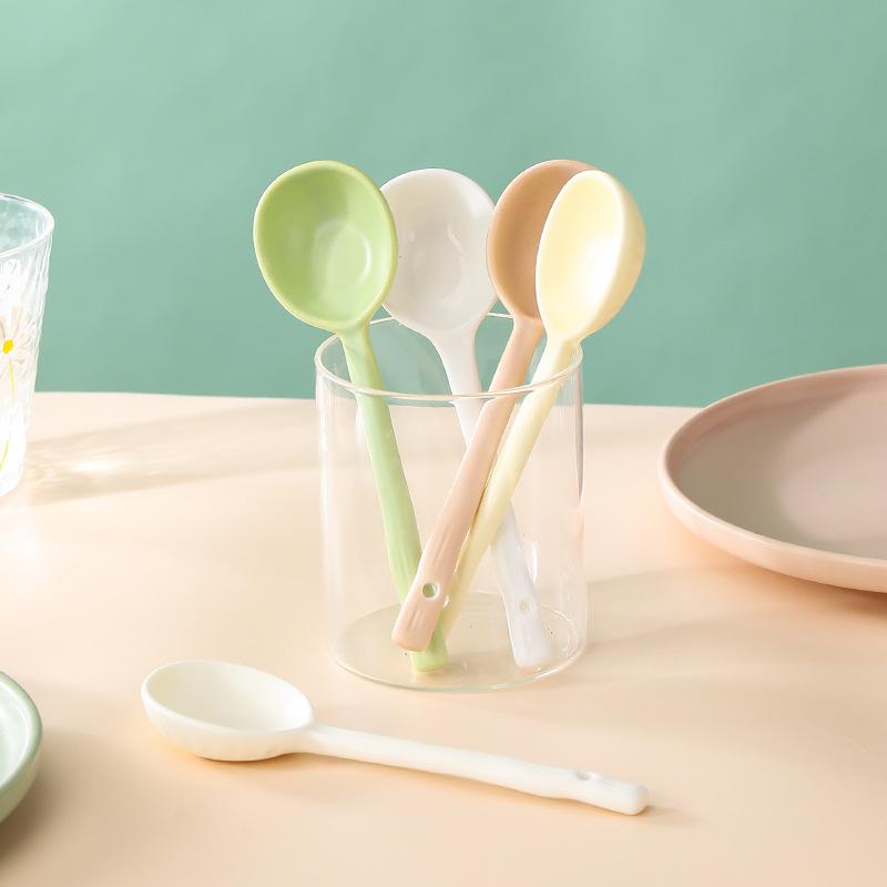 Nordic Style Ceramic Long Handle Spoon Morandi Creative Household High Value Internet Celebrity Spoon Dessert Spoon Soup Spoon