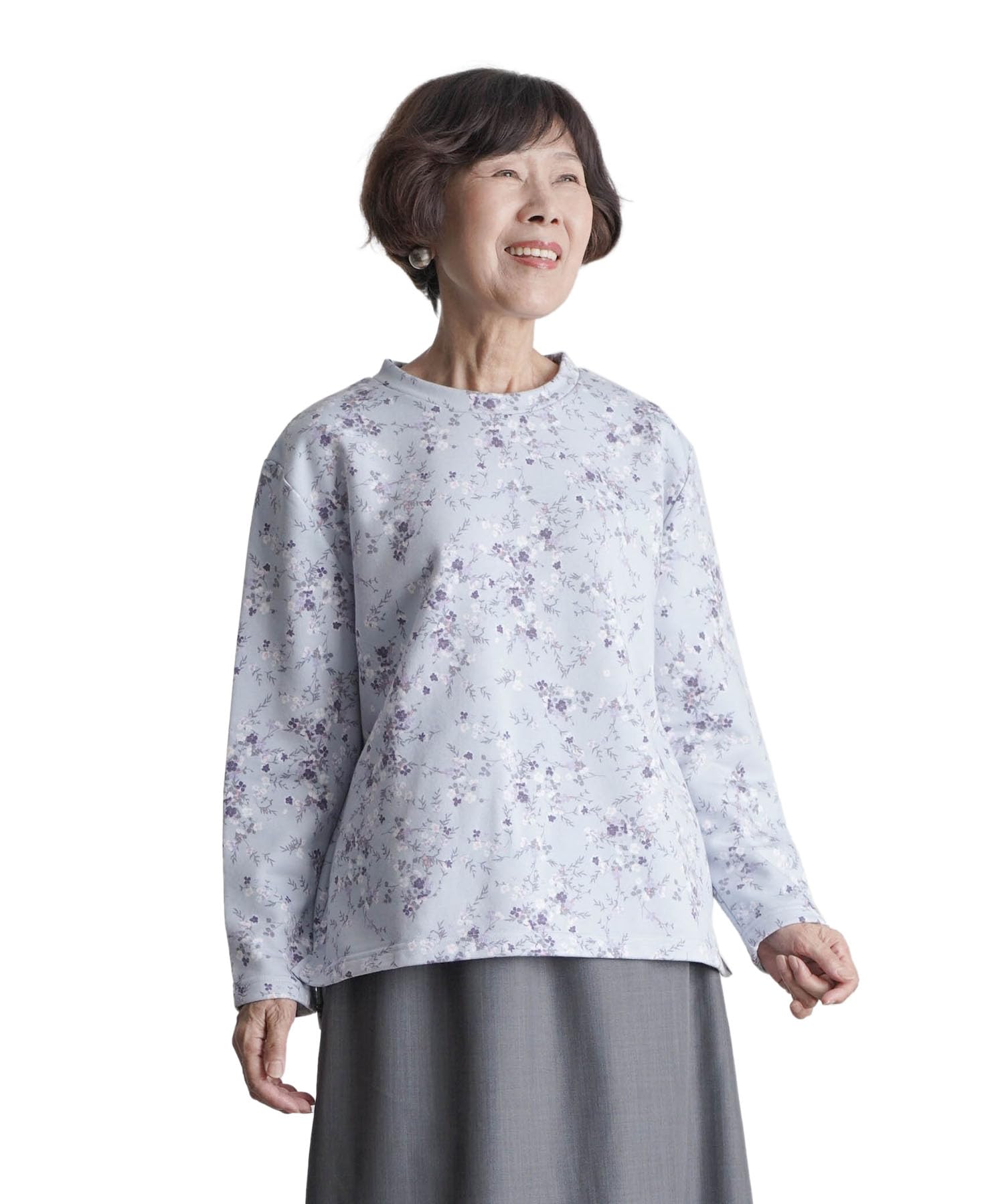 

YOSOIKI Floral Print Crew Neck Size Senior Fashion for Women in Their and 80s Dryer-Safe Fleece-Lined Top, Blue, Small, Women s, Gift, 60s, 70s, синий
