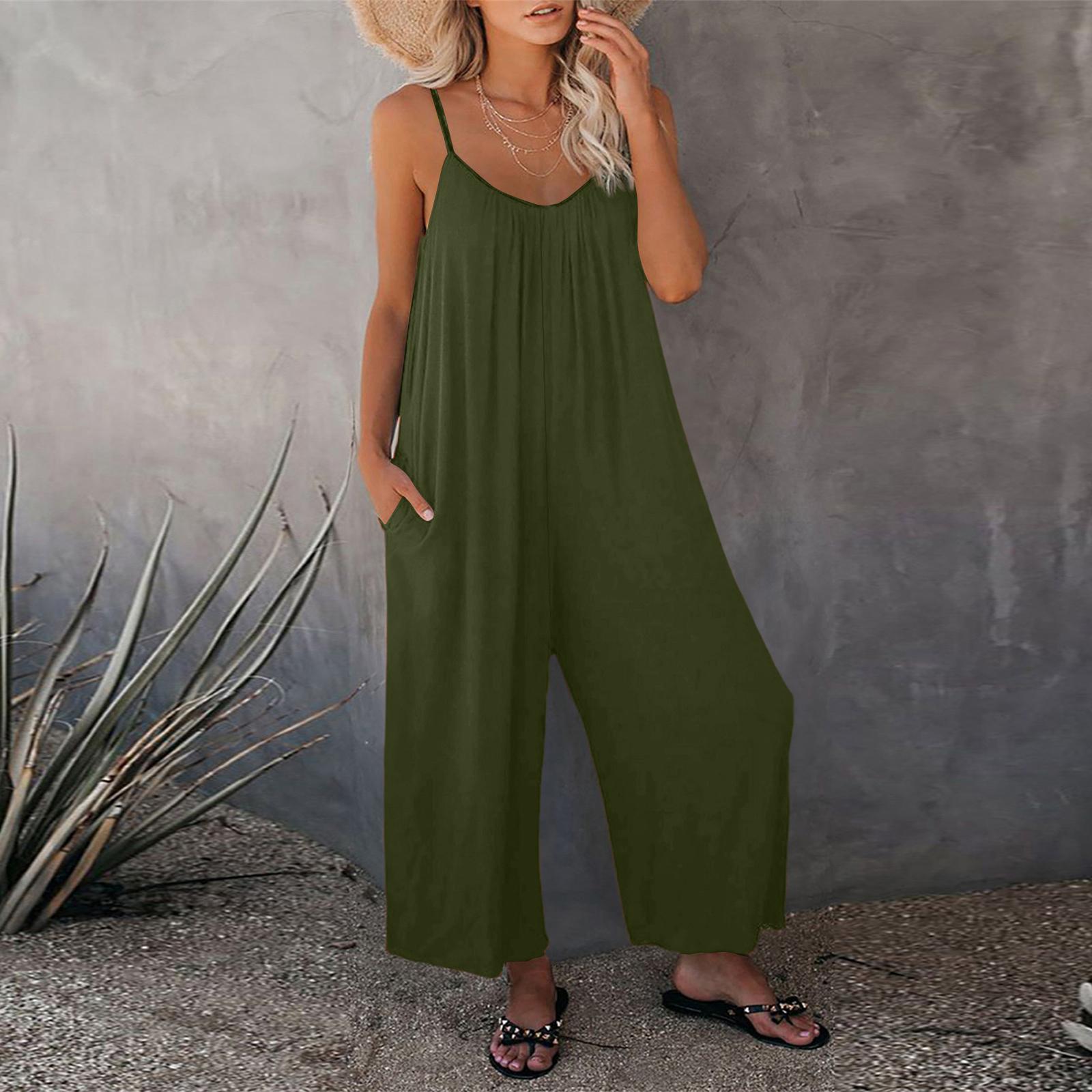 

Women s Color Overalls Sleeveless Vest Pocket Casual Jumpsuit L