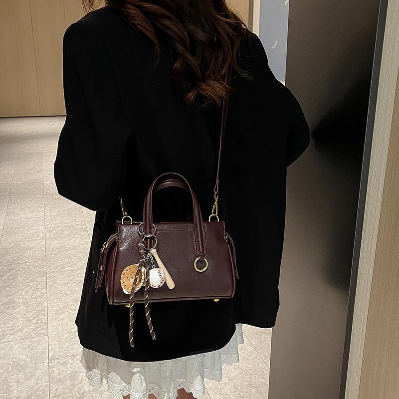Retro Korean-Style Solid Color Boston Handbag - Women's Single Shoulder Crossbody Bag