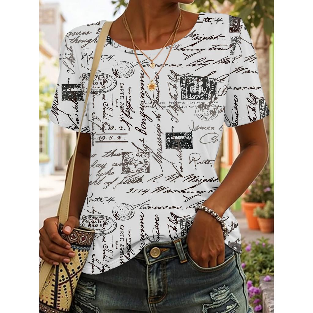New Summer Women's 3d Pattern Printing Women's T-shirt Round Neck Short-sleeved Street Casual Daily Basic Top