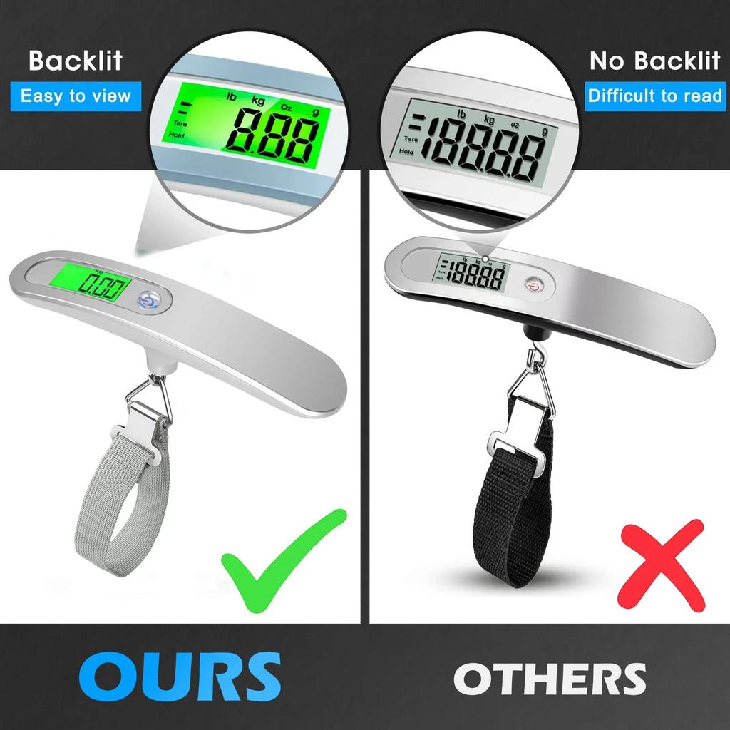 Electronic Backlit Luggage Scale – 50kg/110lb Hanging Spring Scale with Hook for Travel & Suitcases