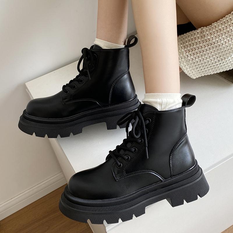 Fashion 2025 New Women's Platform Ankle Boots White Pu Leather Thick Sole Combat Booties Woman Spring Autumn Non Slip Motorcycle Boots