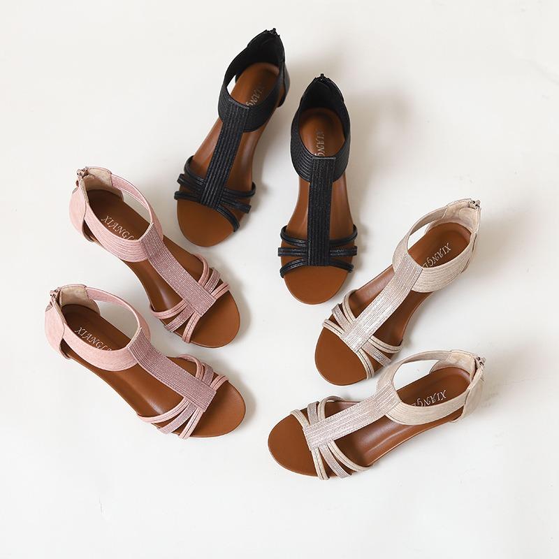 Sandales compensées pour femmes, nouvelles sandales romaines à semelles épaisses, grande taille, décontractées, polyvalentes, à semelles souples