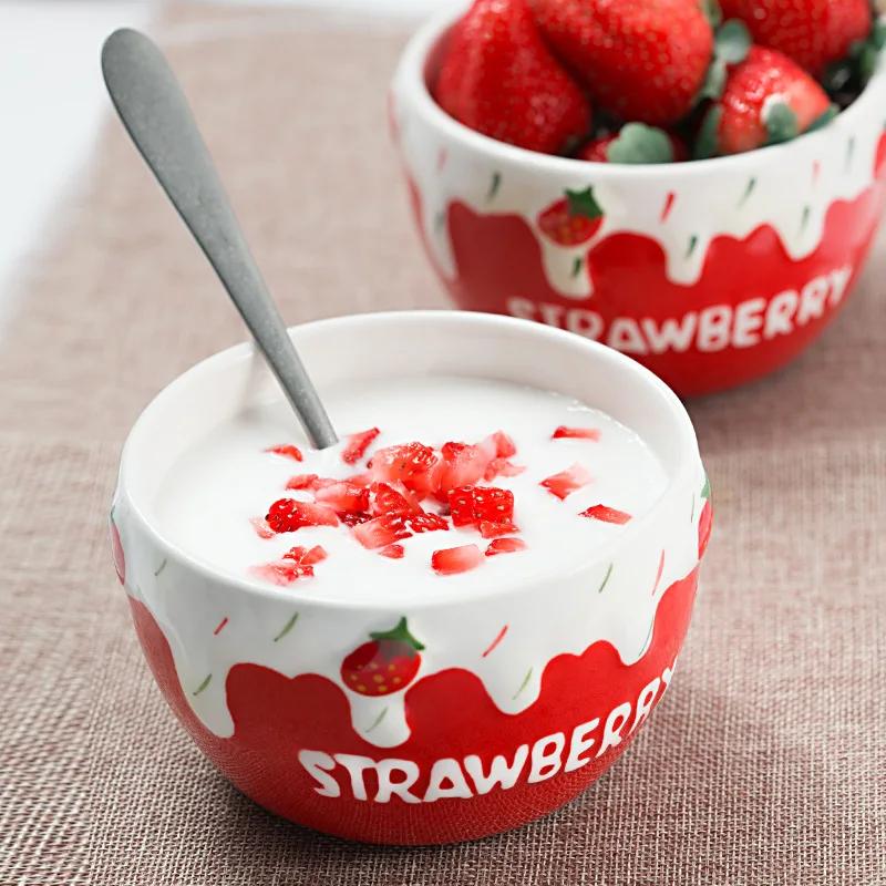 Ceramic tableware salad bowl cute strawberry yogurt bowl dessert fruit Christmas cake bowl home ceramic