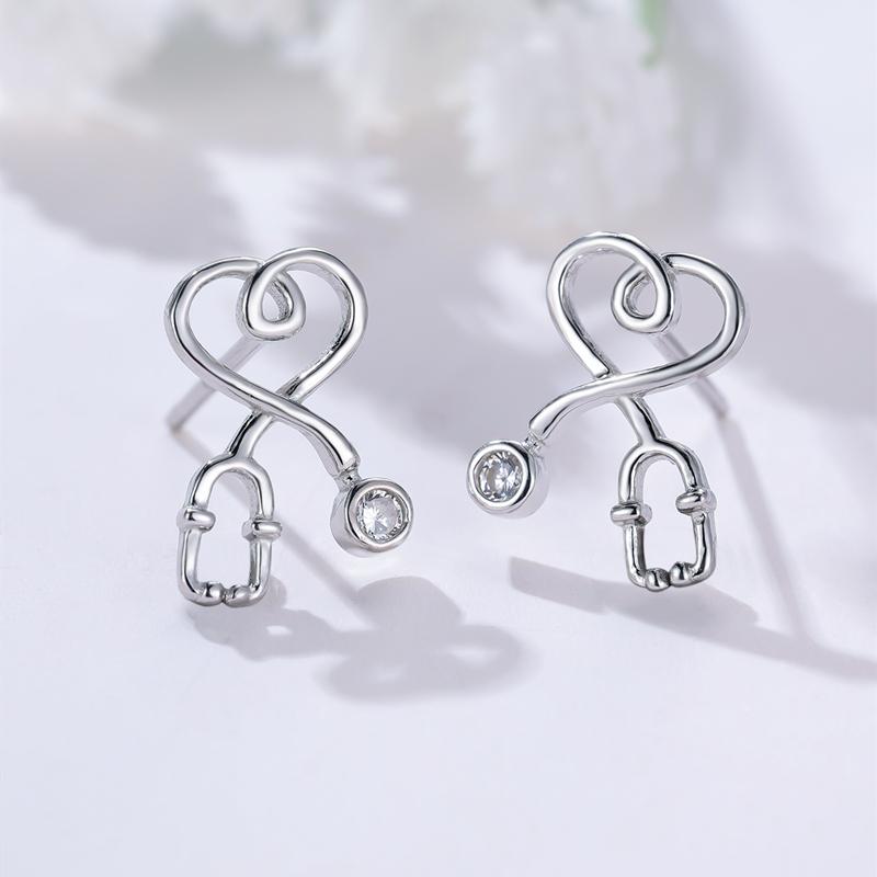 Ohrstecker aus 925er Sterlingsilber mit Stethoskop-Motiv für Damen, minimalistischer Hochzeitsschmuck