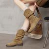 Fashion pleated piled boots autumn and winter new Maillard western cowboy short boots women's thick heel round head short boots