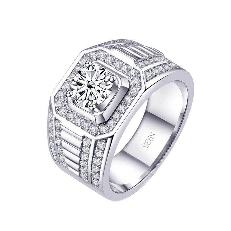 BagueRingen 1 karát D barva pravý moissanit diamantové prsteny Sterling Silver 925 Šperky Móda Luxusní Pánský Business prsten Velikost7-13