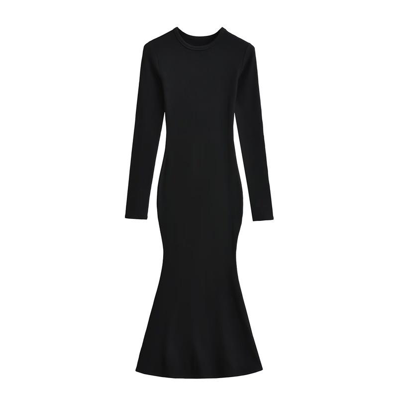 American Style Mermaid Dress: Round Neck Fleece, Long Sleeve, Slim Fit, Sexy Hip-Hugging Design for Women