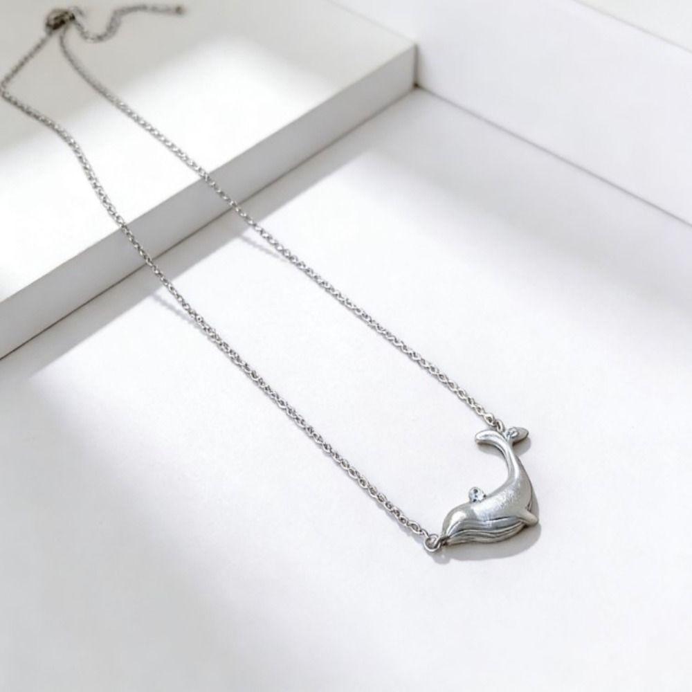 Silver Clavicle Chain Elegant Zircon Pendant Gift Whale Pendant Necklace  Jewelry