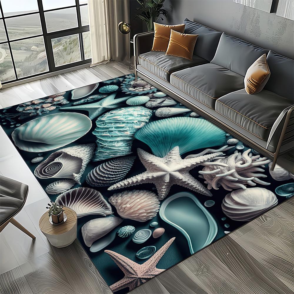 New Starfish Beach Shell Sea Star Sand Carpet Rug for Living Room Bedroom Home Sofa Decoration,Kids Play Non-slip Floor Mat