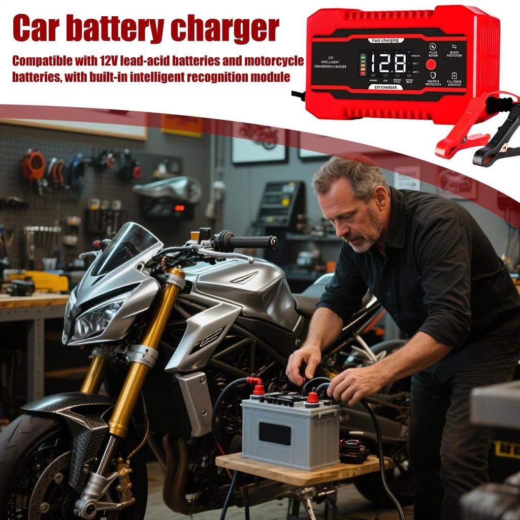 Car Battery Charger 12V6A Motorcycle Battery Fast Charger Vehicle Charging Maintenance Equipment For Cars Motorcycles Trucks