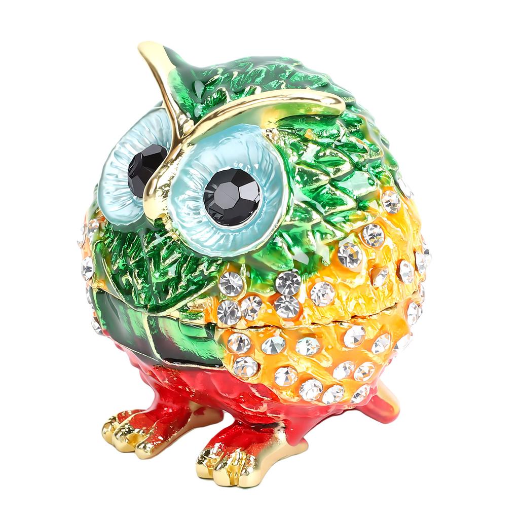 Owl Trinket Box Animal Jewelry Box for Rings Earrings Owl Figurine Home Decor Zinc Alloy Green Orange
