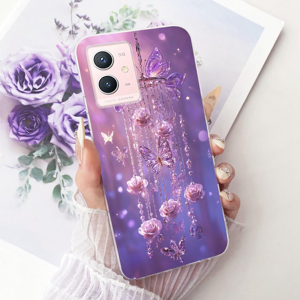 For Vivo Y33s 5G Clear Case Aesthetic Luxury Cute Cat Fashion Butterfly Funny Painted Casing For Vivo V2166A