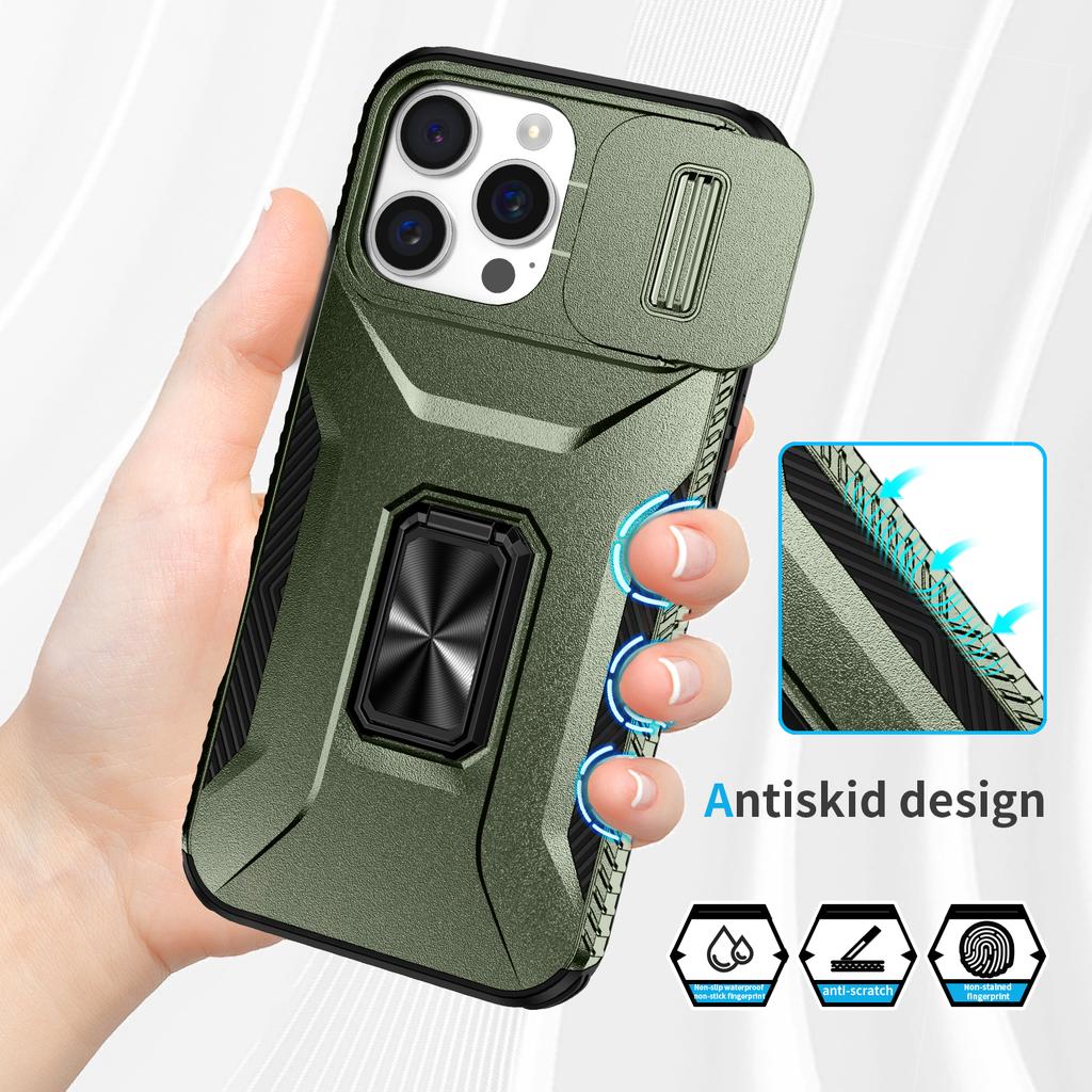 For iPhone 16 Pro Max Case Camshield Kickstand TPU+PC Phone Cover