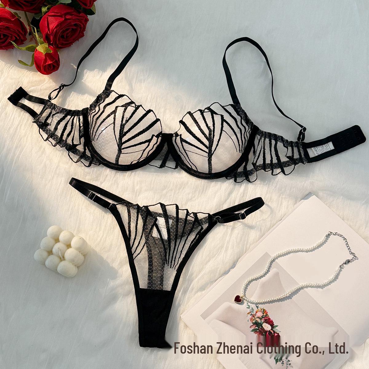 

Ultra-Thin Sheer Embroidered Lingerie Set - Sexy, Tempting, and Flirtatious Design L