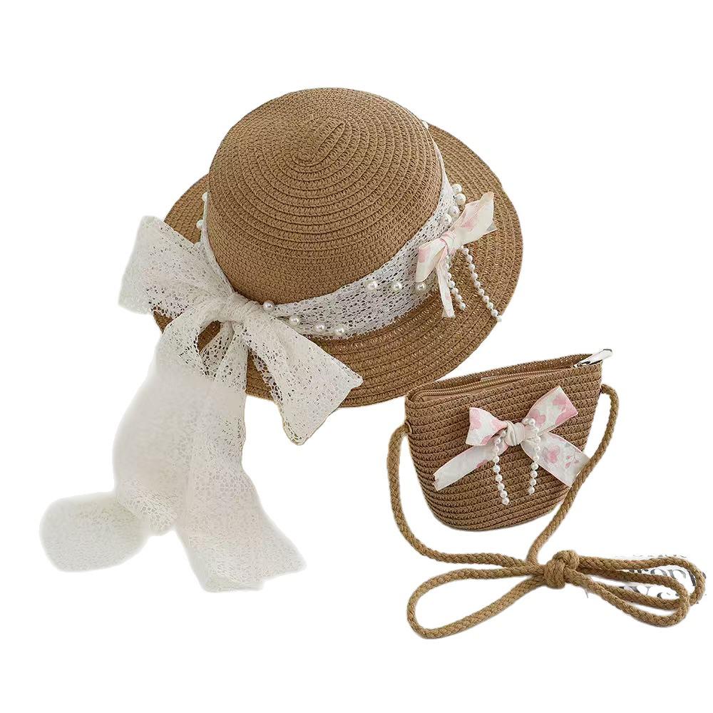 Children's Wide Brim Straw Hat with Ribbon - Cute Sun Protection for Beach Vacation