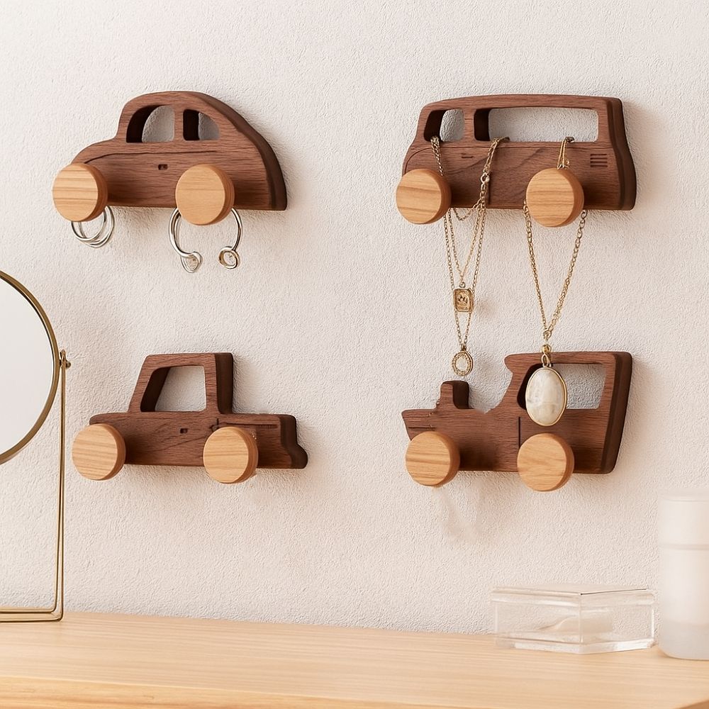 Wall Mounted Wood Car Shaped Hooks Decorative Coat Bag Hook Cartoon Car Wall Hooks  Entrance