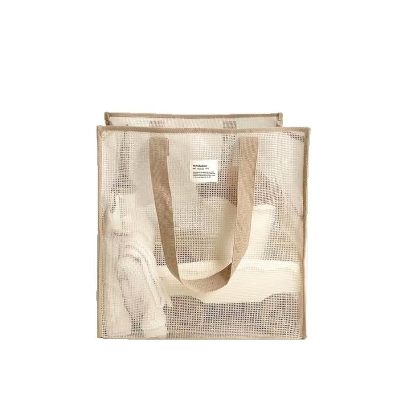 Transparent Mesh Beach Tote Bag Carry All Large Capacity Lightweight Women Storage Bag for Swimming Gym Beach Trips