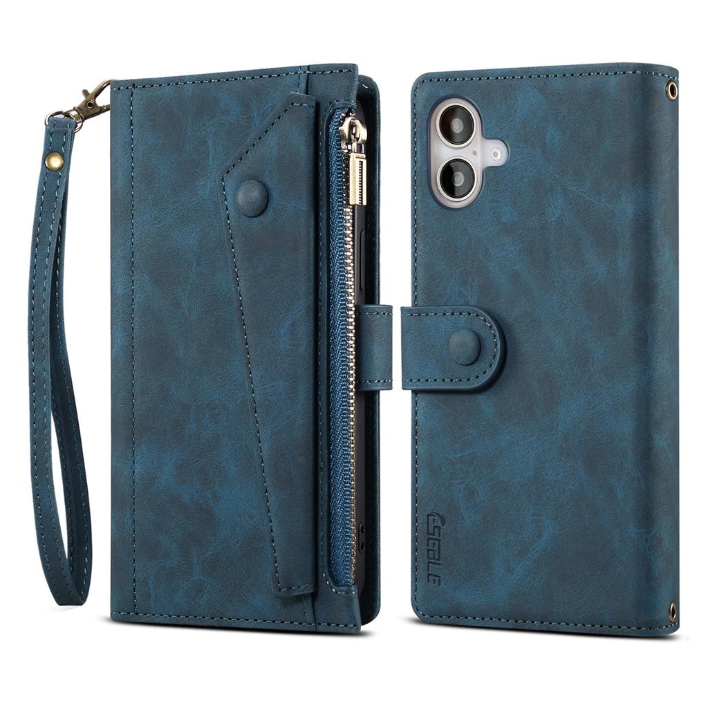 ESEBLE Star Series For iPhone 16 Plus Case Zipper Wallet Leather Stand Phone Cover