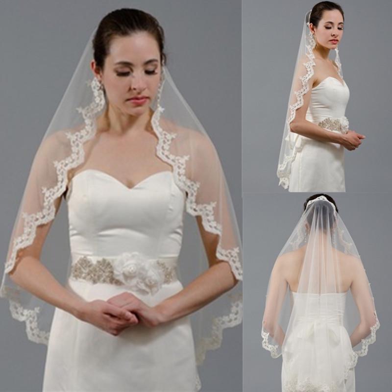 Muslim Bridal Veil White Lace Edge 