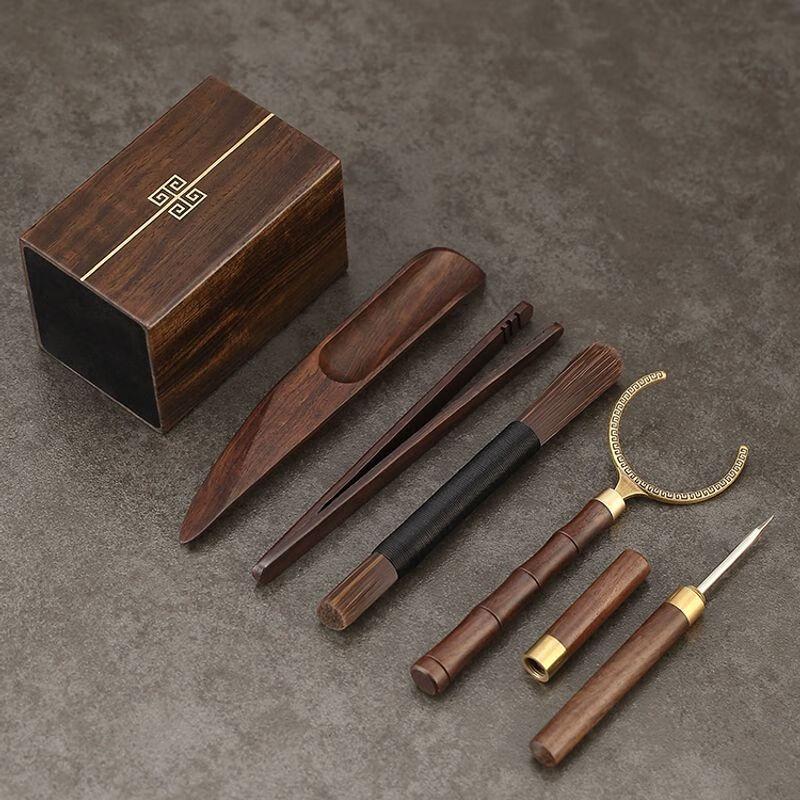Ebony Wood Tea Ceremony Six Gentlemen Set