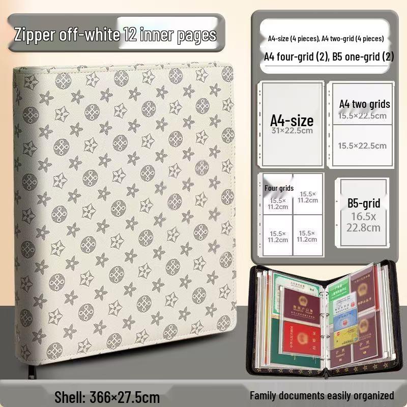 Family Document Storage Bag: Leather Magnetic Buckle A4 Album for Certificates, Receipts & Documents