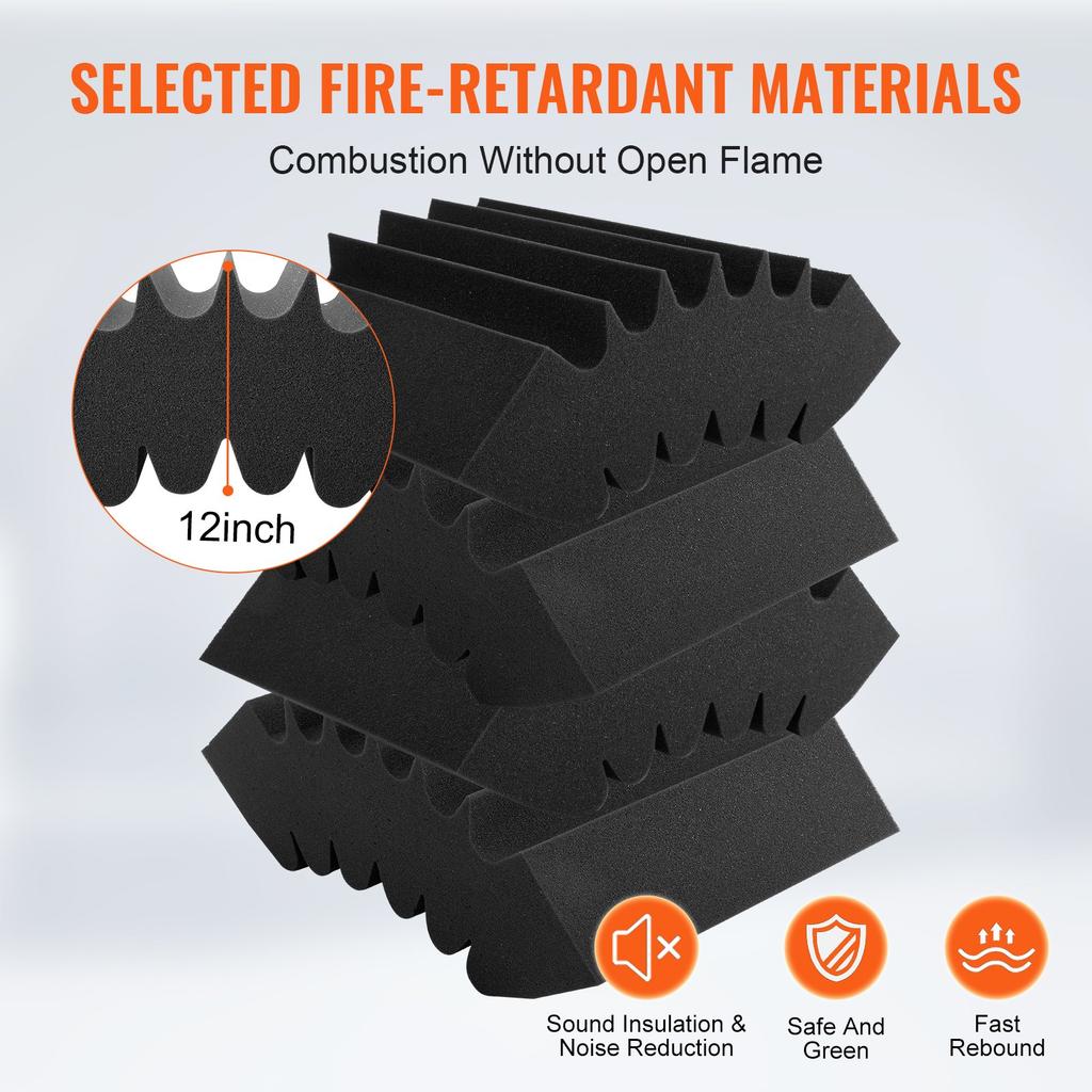 VEVOR Acoustic Foam Panels, 4 Pack 16.5 X 6.3 X 12 Inches, Adhesive High Density Soundproof Wall Panels