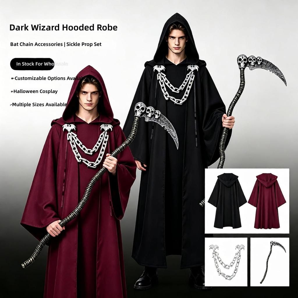 Halloween Dark Chain Hooded Men's Polyester Echo Cape Medieval Role-Playing Party Cosplay Cloak