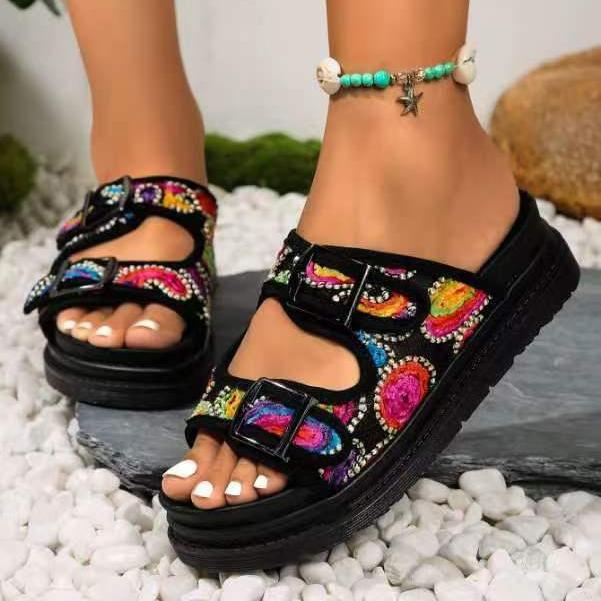 Nuevas Pantuflas de Mujer Tallas Grandes 2026 Una Tira Hebilla Color Sólido Sandalias de Deslizamiento Casuales