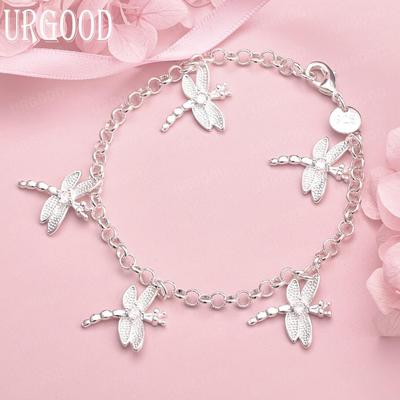 925 Sterling Silver Five Dragonfly AAA Zircon Pendant Bracelet Fashion Wedding Jewelry