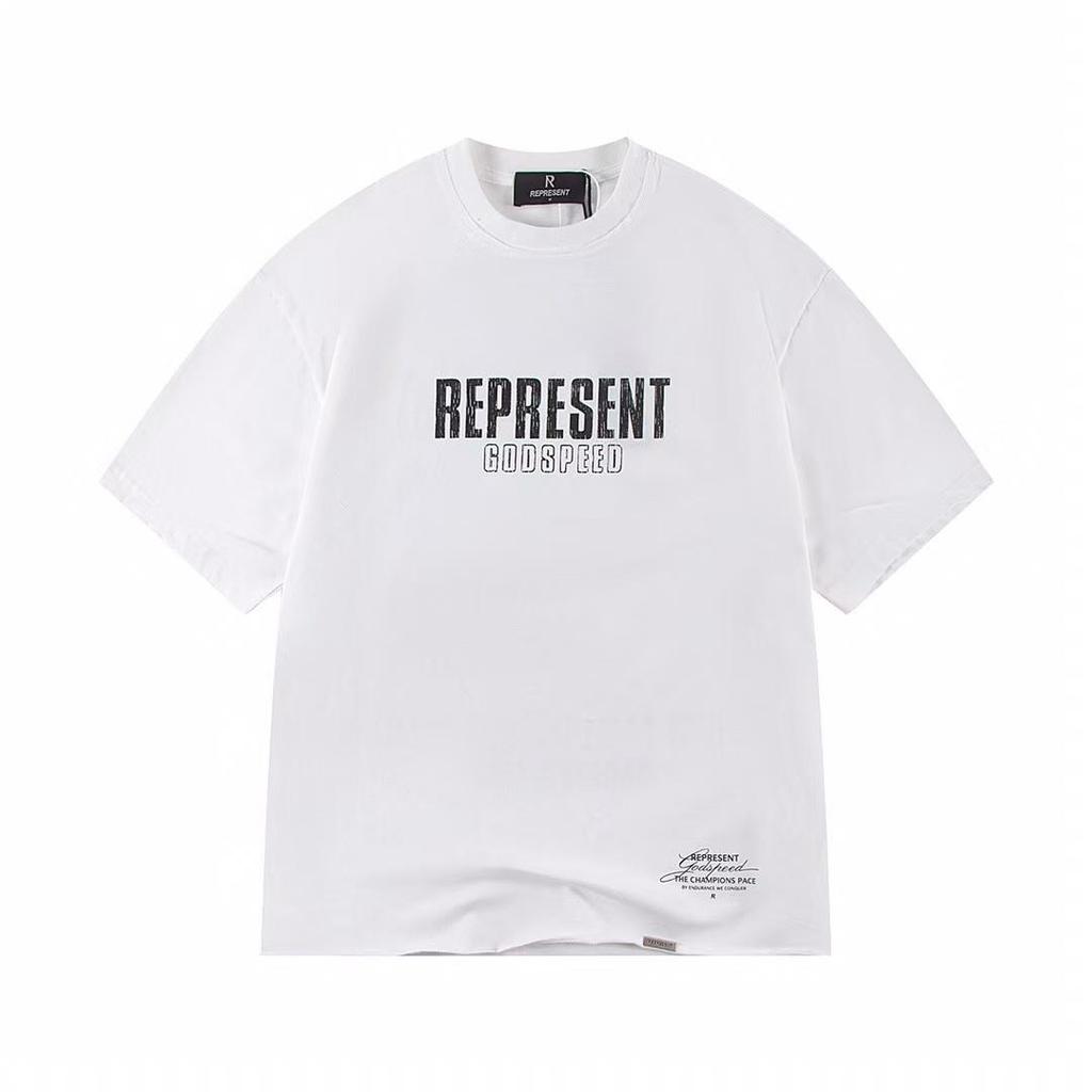 REPRESENT REP Letter Angel Print Vintage Washed Distressed Loose Short Sleeve T-Shirt for Men and Women