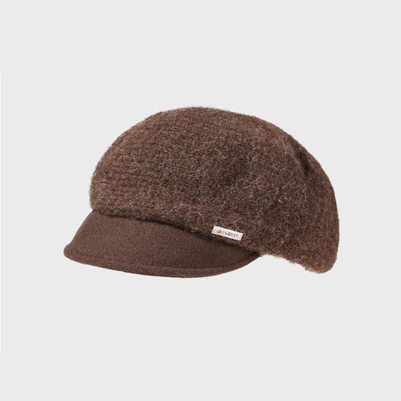 Women's Thick Wool Knitted Beret Autumn Winter Solid Color Stitching Cap