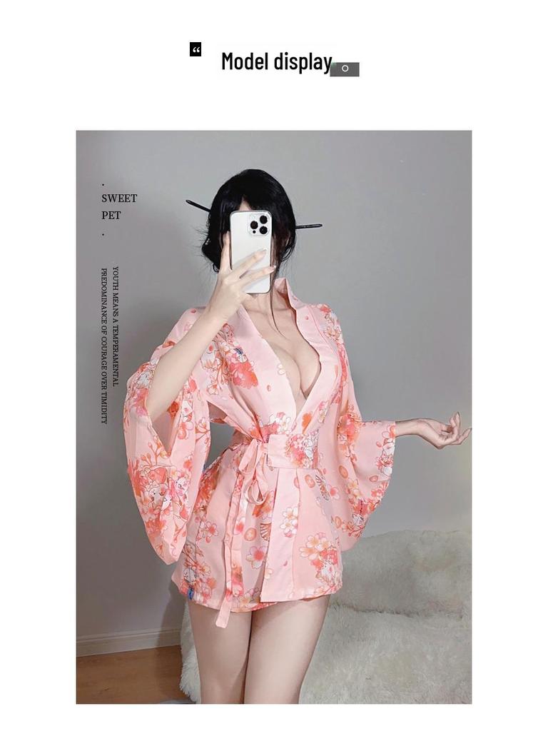 Elegant Sakura Yukata Kimono Bathrobe: Large Pajamas, Cozy Nightdress, Sexy Lingerie