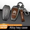 Metalen Lederen Auto Afstandsbediening Sleutelhoes Cover Sleutel Beschermer Fob Voor Citroen C1 C2 C4 C6 C3-XR Picasso Grand DS3 DS5 Auto Accessoires