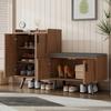 Modern Shoe Bench with Wood Grain, Shoe Cabinet, Four Storage Doors, Asymmetrical Metal Handles, W120/D34/H82.8 CM (OLD SKU: N657P242917N)