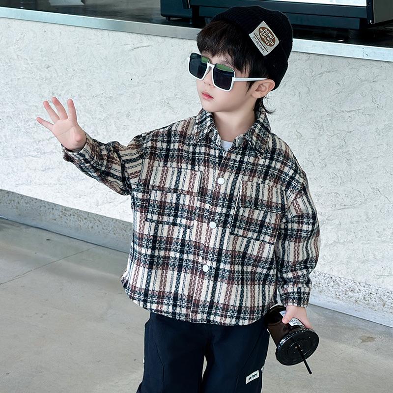 

Модная детская клетчатая рубашка в корейском стиле на осень 2025 года - стильная куртка для мальчиков 110 cm кофейный