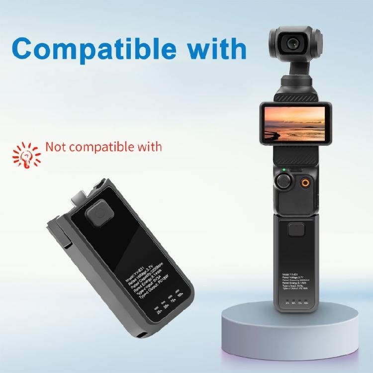 Compactly Battery Handle Power Grip 2200mAh Extended Operation Hot Swappable Design USB C Port Mount for Pocket 3 Camera
