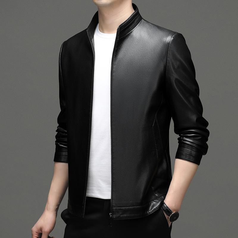 Genuine leather jacket men's spring and autumn stand-up collar middle-aged dad's sheepskin jacket men's coat