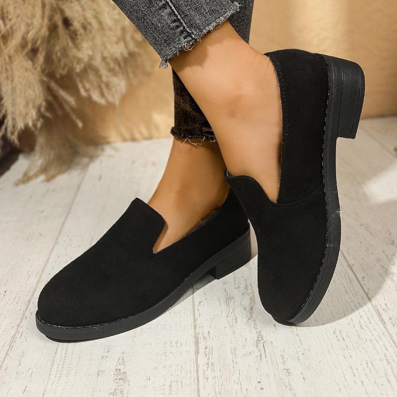Deep single shoes women's spring and autumn new large size round head thick heel lazy one pedal women's shoes