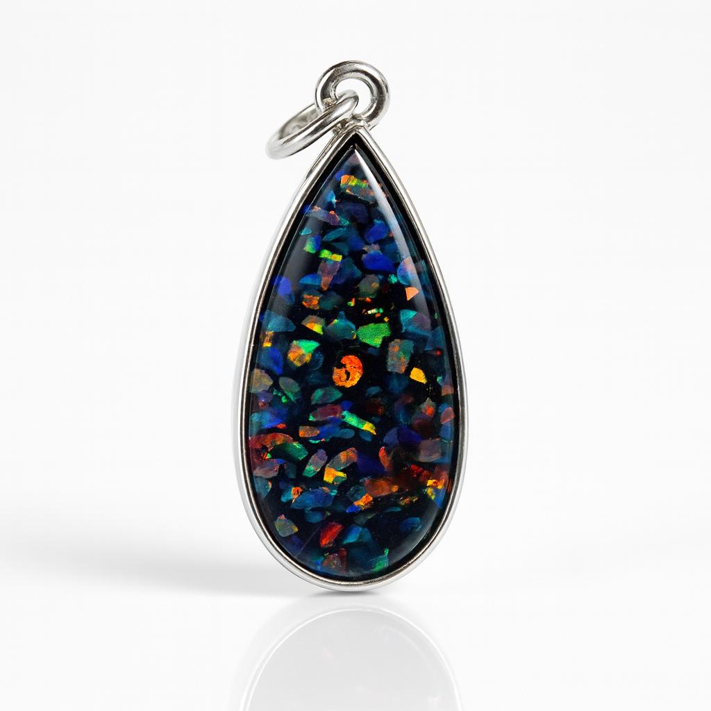 Natural Opal Pendant Multicolor 925 Sterling Silver 22.5 ct Pear Cut October Birthday Birthstone