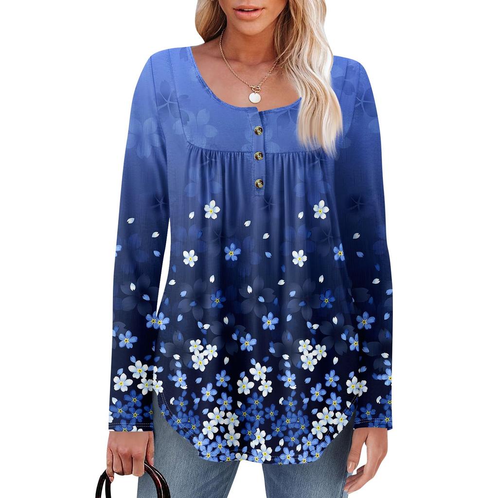 Γυναικεία Μπλούζα Τούνικ Μακρυμάνικη Φαρδιά Μπλούζα Καθημερινή Oversized Μπλούζα Πλισέ Τούνικ Κουμπωτή Καθημερινή Γυναικεία Μπλούζα με Μοτίβο