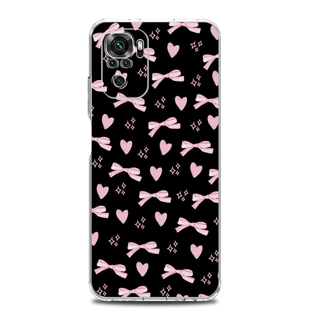 Phone Case For Xiaomi Redmi Note 15 14 13 12 4G 10 11 Pro Plus 5G 14C 13C 12C 10C Clear Soft TPU Cover Cute Pink Heart Bow