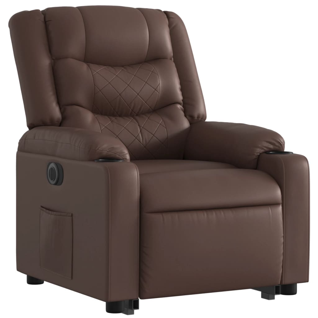 Recliner Chair with Lift Assistance Electric Brown Faux Leather