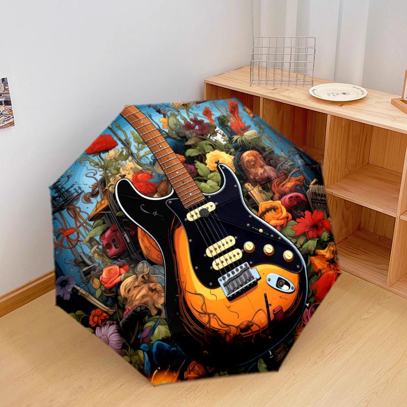1 PC Automatic Folding Umbrella - Musical instruments Pattern, Portable & Foldable Design with 8 Ribs, Christmas Birthday Gifts