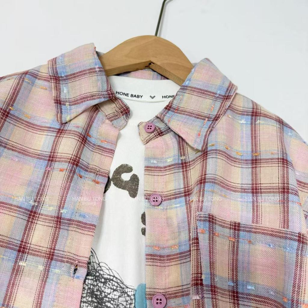 Girls' Plaid Shirt & Star Jeans Set - Stylish Korean Spring/Autumn Wear 2026