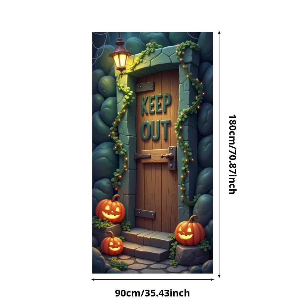 Party Backdrop Jack O'Lantern Event Banner Haunted House Banner Wooden Door Halloween Banner For Holiday Decor Haunted House