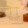 925 Sterling Silver Chinese Palace Style Enamel Resin Flower Drop Earrings for Women - Light Luxury Qipao Studs