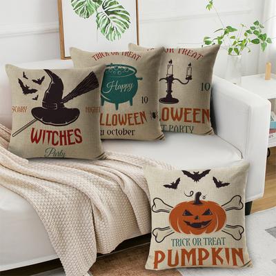 Halloween Pillow Cover Linen Pumpkin Text Sofa Cushion Cover Home Living Room Waist Cushion