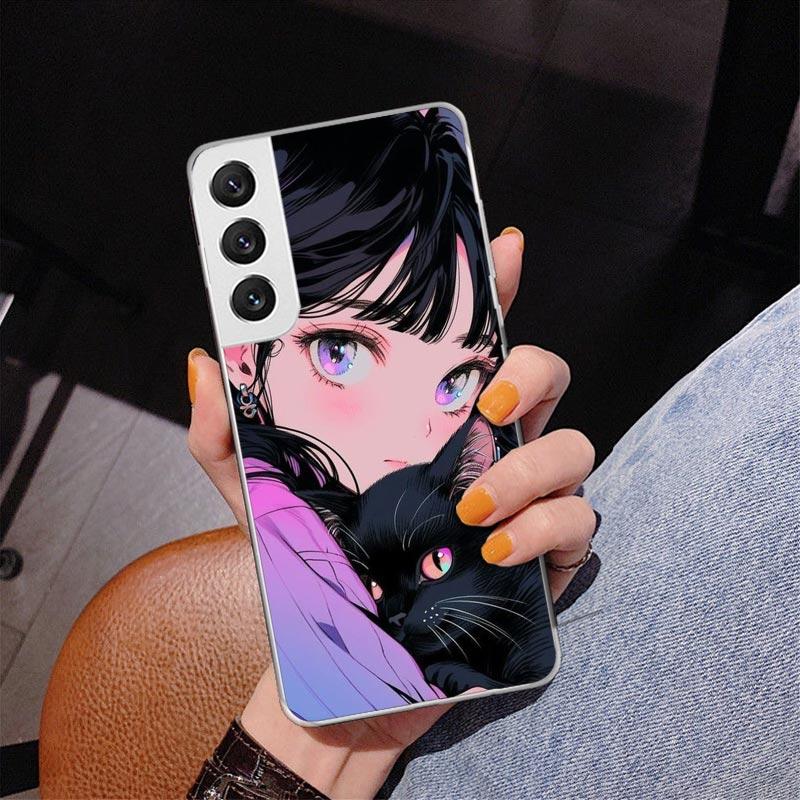 Cute Anime Ins Girls Animal Cat Phone Case For Samsung Galaxy S24 S25 Edge S26 Ultra S23 S22 S21 Plus S20 FE + Personalized Prin